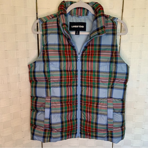 Land’s End Plaid Puffer Vest Holiday colors women’s size small - Picture 4 of 13